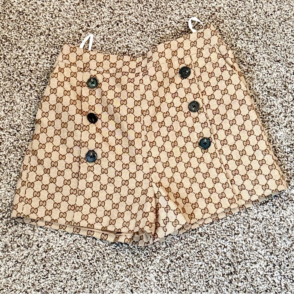 Gucci Beige Monogram High Waist Shorts